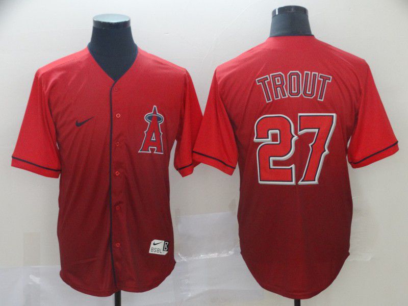 Men Los Angeles Angels 27 Trout Red Nike Fade MLB Jersey